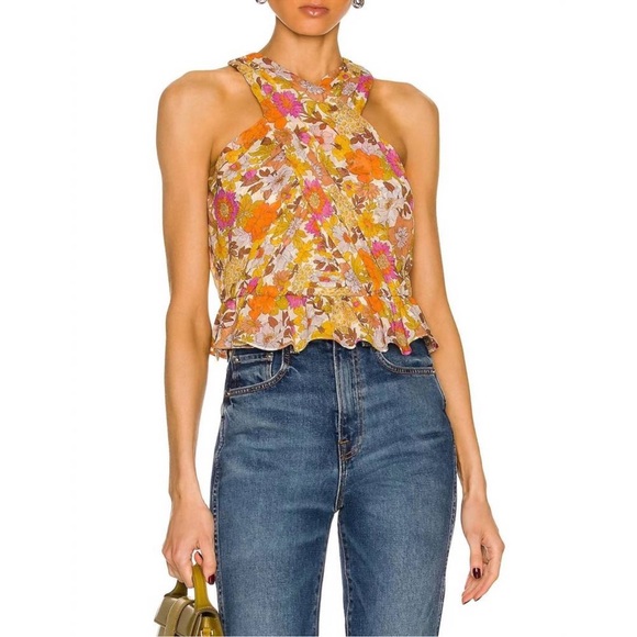Veronica Beard Tops - Veronica Beard Kailani Floral Silk Peplum Blouse in Stone Multi Size 10 Feminine